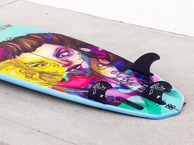 Oktapodi surfboard art board girl graphics illustration surf surfboard water
