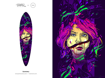 TemperBoards Summery board face girl graphics hair illustration longboard skate slice street