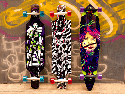 Temper Boards 3 out of 4 art board design graphics illustrations longboard robot robotic skate skull wheels