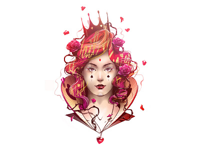 Queen of Hearts artwork beauty cards girl hearts illustration playing playingarts portrait queen woman