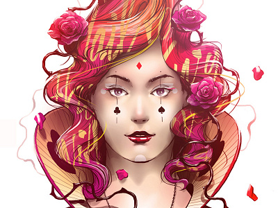 Queen of Hearts — Detail artwork beauty cards girl hearts illustration playing playingarts portrait queen woman