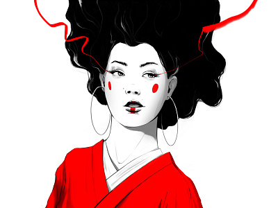 The Three Geisha 2 artwork face female geisha girl hair illustration japan portrait series triptych
