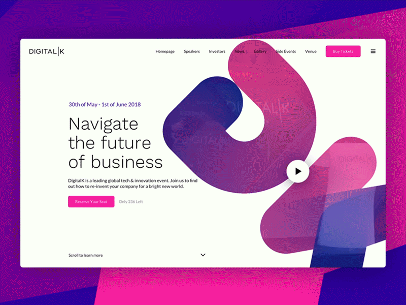 DigitalK Conference 2018 Website animation appearing art direction conference event homepage ui web website