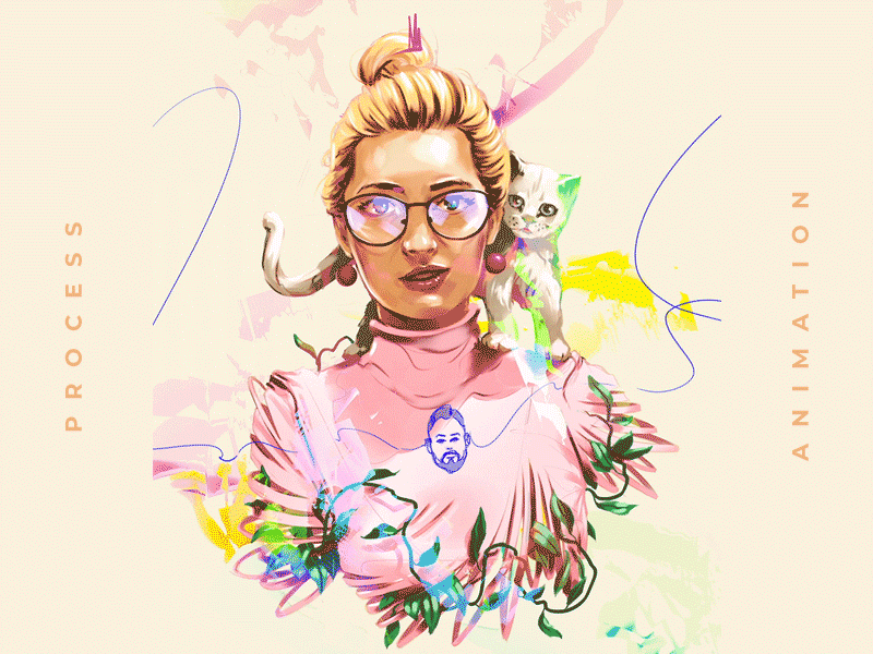 Polina portrait process animation artwork colorful drawing girl illustration portrait poster print