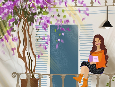 Balcony balcony flower illustration reading