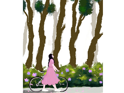 Cycling cycling girl illustration spring walking