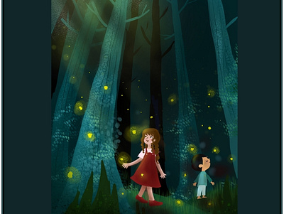 Forest of the Fireflies art childrens illustration firefly forest illustration night