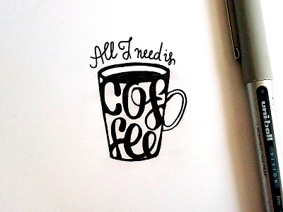 All I need is Coffee coffee designer doodle drawing freehand hand lettering illustrated ink lettering morning sketch typography