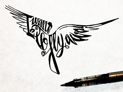 Fly Away bird calligraphy drawing hand lettered icon illustration ink lettering pigeon quote type typography