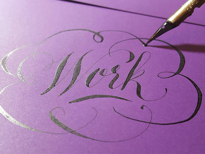 Work calligraphy copperplate design drawing flourish freehand handdrawn handlettered ink lines paper typography