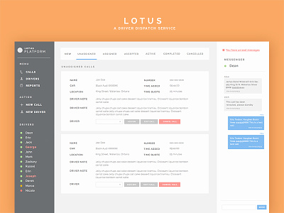 Lotus app architecture dashboard dispatch overview platform saas table tracking ui ux web