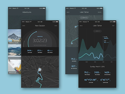 Ski Tracker UI architecture dashboard graph interface location mobile ski stats tahoe time tracker visualization