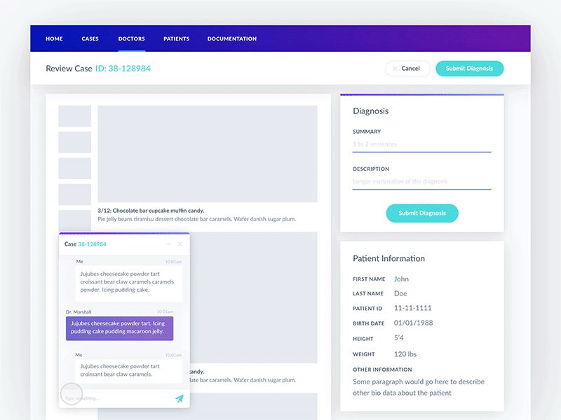 Patient Case Review animation case chat dashboard data diagnosis doctor imagery medical patient principle ux