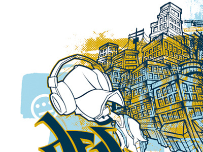 Illustration for Del the Funky Homosapien poster bobby dixon buildings city illustration