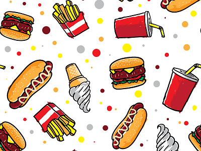 Junkfood Pattern burger fast food icon illustration manual drawing‬ pattern design‬ seamless pattern‬ shutterstock textile design‬ vector wrapping papper pattern‬ ‎junk food