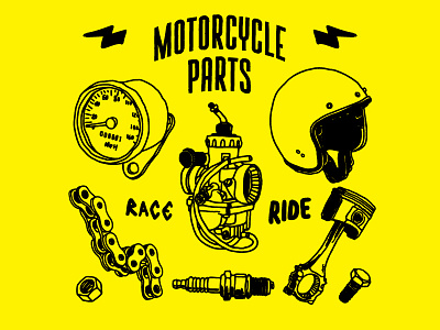Motorcycle parts drawing vector badges drawing helm logo motorcycle ride vector vintage