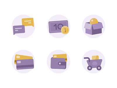 Purple fintech iconography cart chat finance fintech icono illustration money payment wallet