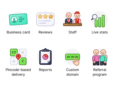 Iconssss… domain iconography icons illustration neon colors outline icons referral reviews staff stats