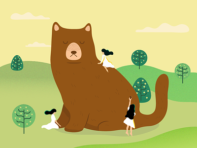 Big Bear Cat | Lost in Translation #15 bear cat idyllic illustration landscape tree whimiscal