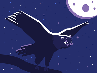 Cat-head Eagle | Lost in Translation #16 cat eagle griffin moon night owl stars