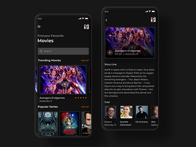 Movies App Dark Theme Ui app design icon ui ux web