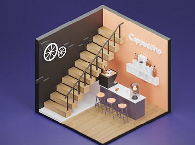 Cafe 3d blender design illustration