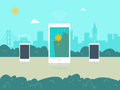 Illustration | "iPhones in the Park" client design diagram freelance fun illustration illustrator iphone park sunshine technology yellow