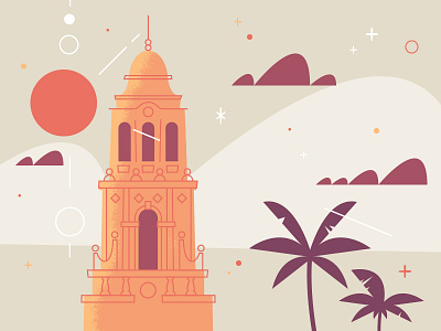 Illustration "Balboa Park WIP" building color design doodle fun illustration illustrator line work night sketch sky