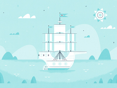 Illustration | "Anchors Away" color design doodle environment fun illustration illustrator lagoon line work print ship sky