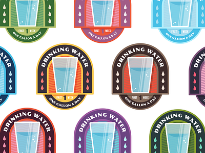 Badges | "Wellness Journey: Drinking Water" badges branding color design fitness illustration shoes vector water wellness workout