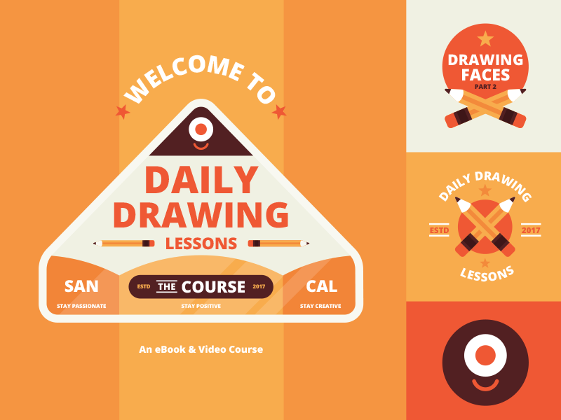 Branding | "Daily Drawing Lessons The Course" drawing learning course color illustration personal brand badge logo branding design