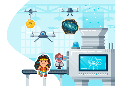 Illustration| Slaptastick Homepage Header design drones factory illustration machine slaptastick stickers ui ux vector webdesign