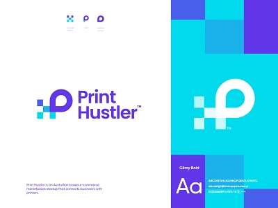 Print Hustler: Logo Concept blue brand design brand guidelines brand identity branding clever monogram logo concept design creative logo hustler letter p logo logo logo design logo designer logotype modern logo print printing prints printshop visual identity