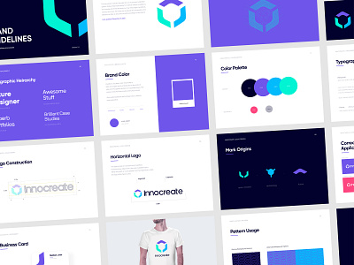 Brand Guidelines - Innocreate app icon arrow brand brand guide brand guidelines brand identity brand manual brand style guide branding color palette development guidelines illustration layout design logo logo design logomark network software typography