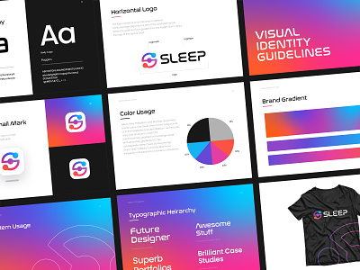 Sleep. Brand Guidelines bitcoin blockchain brand book brand design brand guidelines brand identity brand manual branding clean colors corporate identity crypto cryptocurrency gradient logo design sleeping industry typography ui visual identity wallet