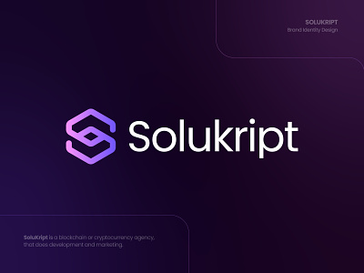 SoluKript - Logo Concept blockchain brand design branding crypto cryptocurrency design development gradient hexagon letter s logo design mark marketing metaverse modern logo purple simple tech technology typography