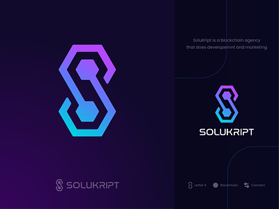 Solukript: Approved Logo Design blockchain brand identity design branding creative logo crypto cryptocurrency defi development exchange gradient hexagon letter s logo design nft startup symbol technology typography visual identity design web3