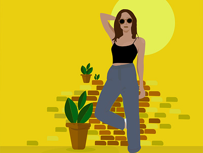 Sunny Side design girl glasses graphic hot illustration plants yellow