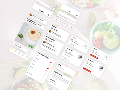 Design Components for Buzz app design brand design minimalist design mobile social app social media ui