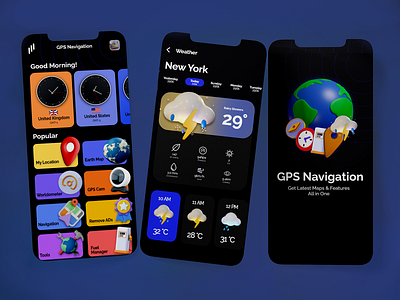 Navigation App | Main Screen | Weather App 3d 3d screen graphic design main screen navigation splash screen ui weather