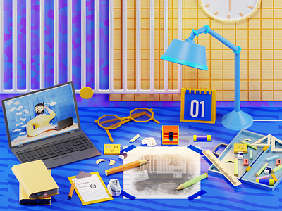 Messy Table-3d Illustration