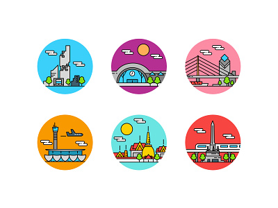 Bangkok city landmarks icon illustration logo