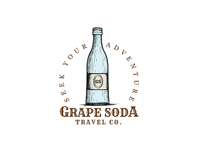 Grape Soda Travel Vintage Logo bottle bottle logo branding design illustration logo logo design logo designer minimalist soda bottle soda logo travle logo unique logo vintage vintage logo