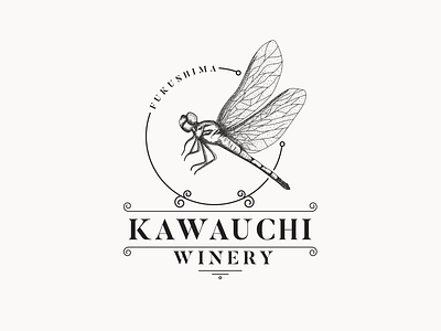 Kawauchi Winery Logo Design branding creative logo design dragonfly logo graphic design hand drawn logo illustration logo logo design logo designer minimalist unique logo vintage vintage logo wine brand wine logo