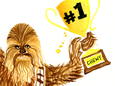 Chewy Wins chewbacca color funny illustration star wars trophy watercolor