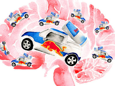 Red Bull Gives You Brains brains color illustration red bull watercolor