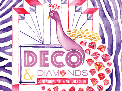 Deco & Diamonds art deco color diamonds hand painted illustration peacock watercolor