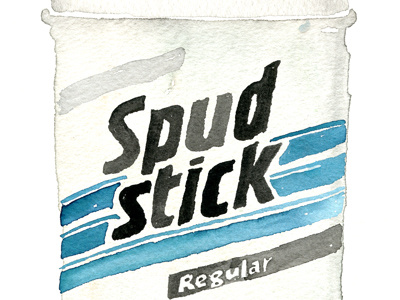 Spud Stick deodorant funny hand drawn type hand painted illustration potato watercolor