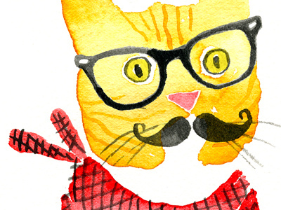 Hipster Cat cat funny hand drawn type hand painted hipster illustration watercolor