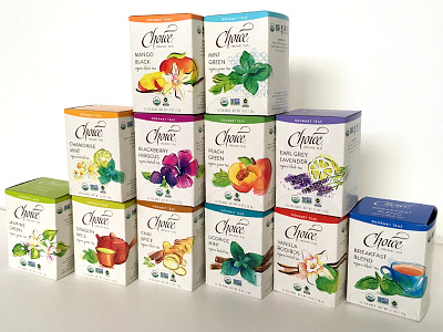 Choice Organic Tea Illustrations color colorful flower fruit ink packaging paint painting peach plant tea watercolor